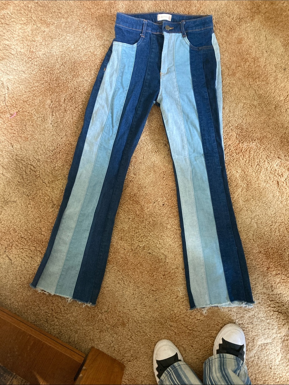 Altar'd State Two-Tone Blue Striped Flare Jeans